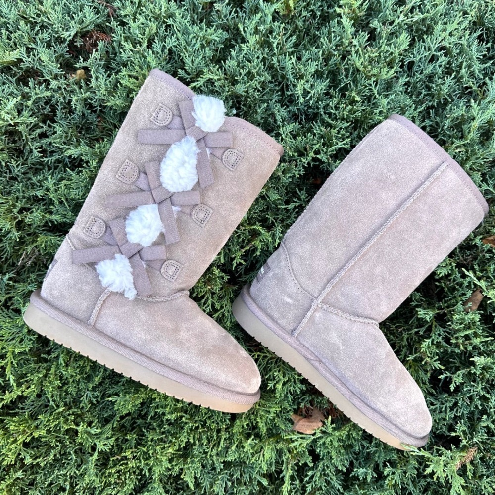 Koolaburra by UGG Kids Tall Victoria Suede Bow Faux Fur Boots Size 13 Mauve